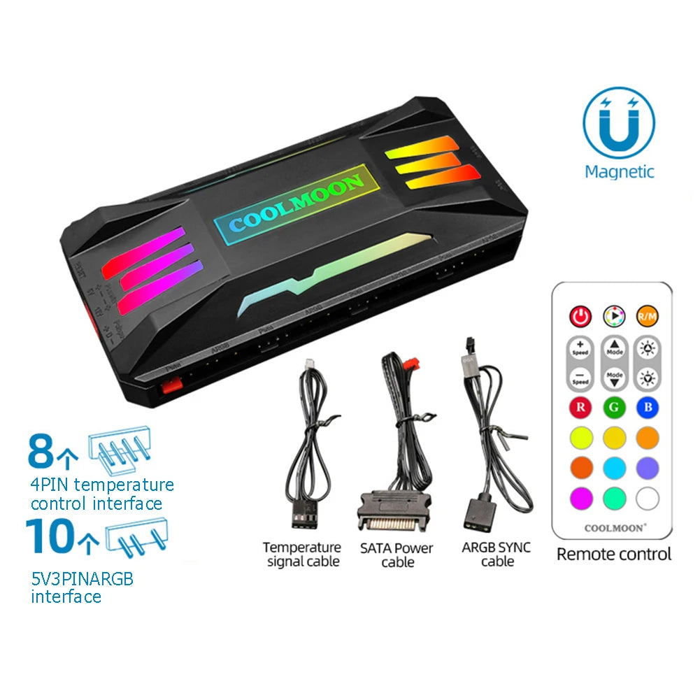 COOLMOON RGB Controller 4Pin PWM 5V 3Pin ARGB Cooling Fan Smart Remote Control for Computer PC Case Chassis Radiator