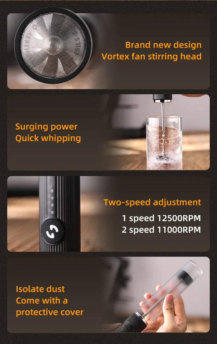 Bincoo UPGRADED Electric Coffee Frother/MILK Whisk+Egg Beater MINI Food Blender USB Rechargeable Handheld 2 Speeds Espresso Tool