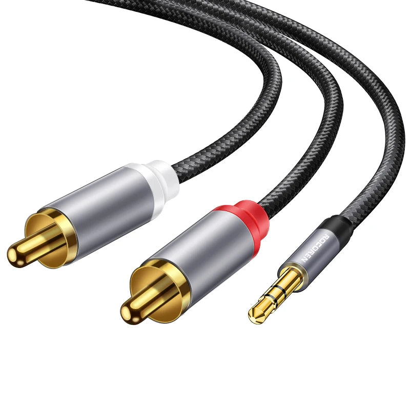 Rocoren RCA Cable 3.5mm to 2RCA Splitter 3.5 Jack to 2 RCA Male Audio Wire for Amplifiers HiFi Stereo Home Theater Speaker Cord