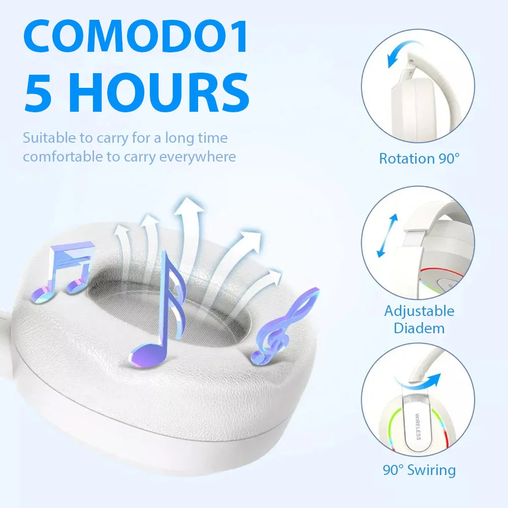 Wireless Headphones with MicroPhone Game Headset Blutooth 5.1 Gamer Surround Stereo Earphone Colourful Light PC Laptop Earpiece