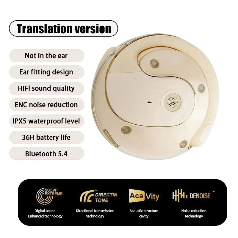 Lenovo AI Translation Headphones Real-Time Voice Translation Headphones Wireless Ear-Hook Style 144 Languages For Travel Sports