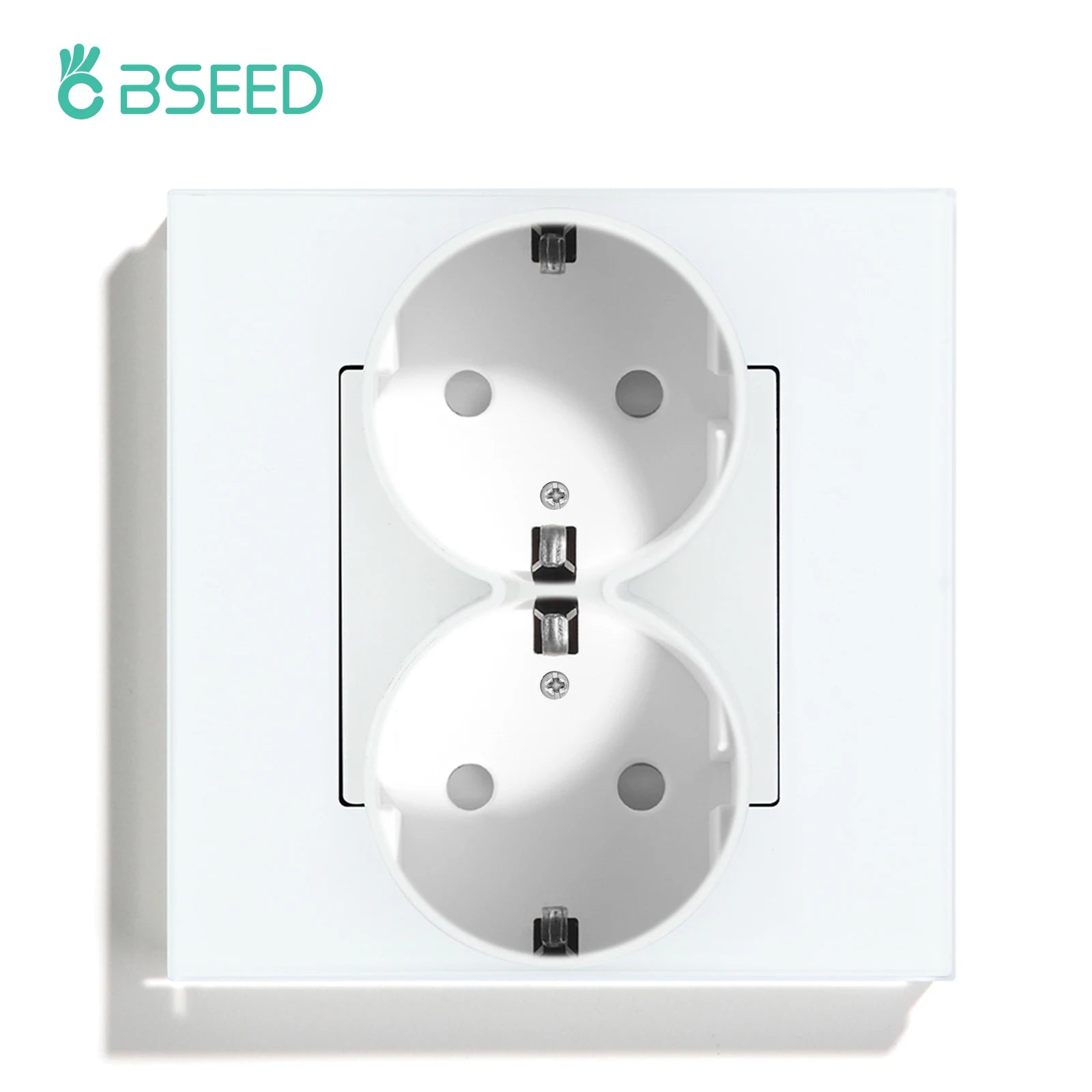 BSEED Touch Light Switch With EU Power Wall Sockets White Wall Led Switches 1/2/3Gang 1Way Crystal Glass Panel Dark Backlight