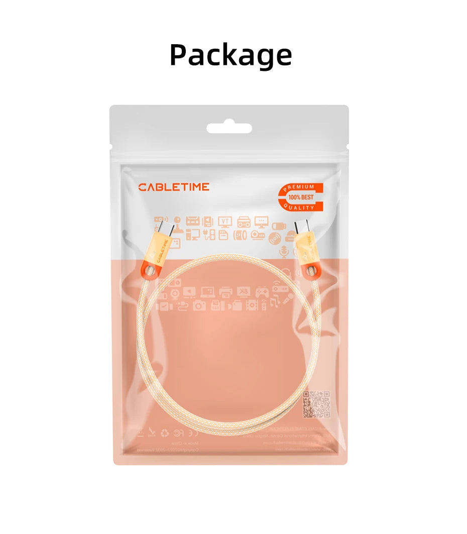 CABLETIME USB C to USB C Cable 60W 480Mbps Fast Charging Cable 3A Braided Type C to Type C Cable for Moble Phone Laptop HUAWEI