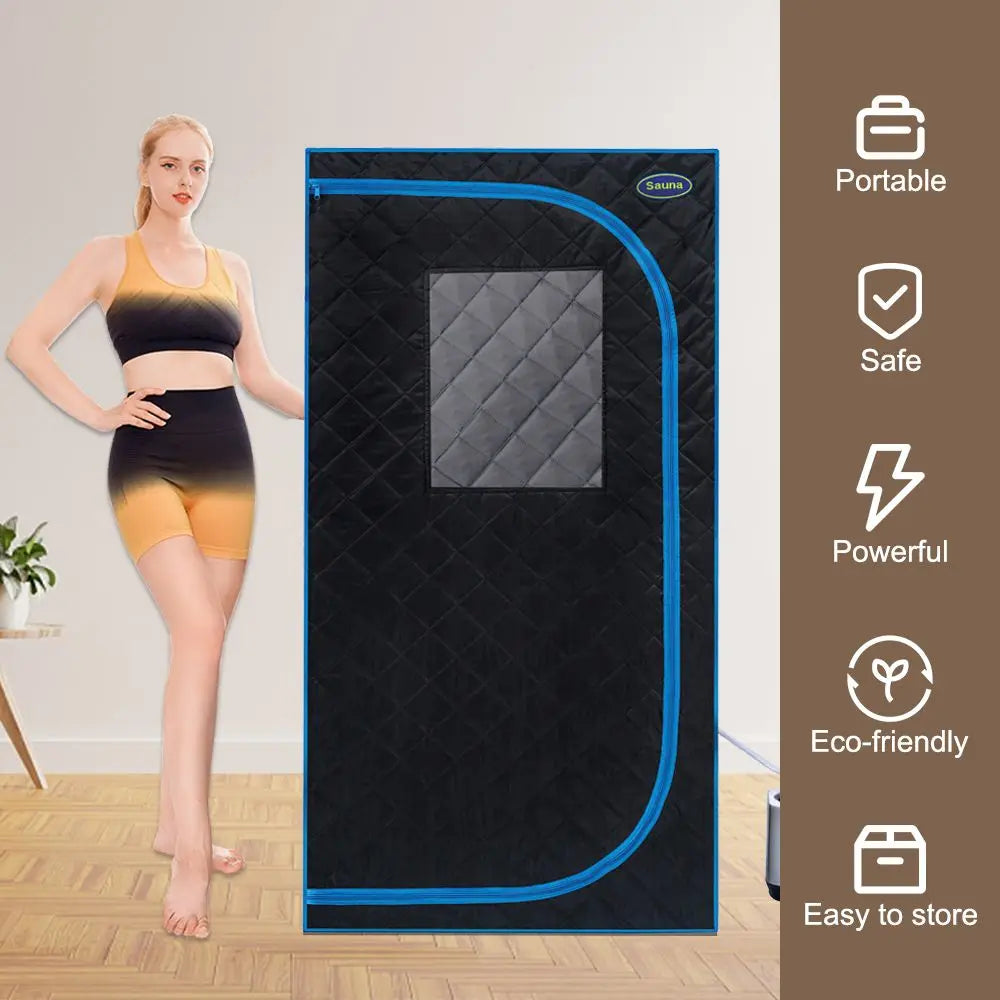 Portable Black Full Size Steam Sauna tent–Personal Home Spa, with Steam Generator, Remote Control, Foldable Chair, PVC pipes. Ea
