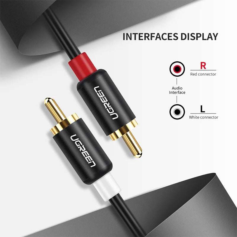 UGREEN RCA Stereo Cable 2 RCA Male to 2RCA Male Stereo Audio Cable for Home Theater HDTV Amplifiers Hi-Fi Systems Audio Cable
