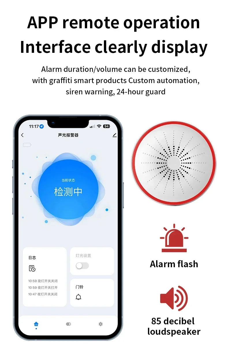Tuya WiFi Zigbee Smart Siren Alarm 100db Speaker Sound & Light Alert Detector App Control Works With Alexa For Home Security