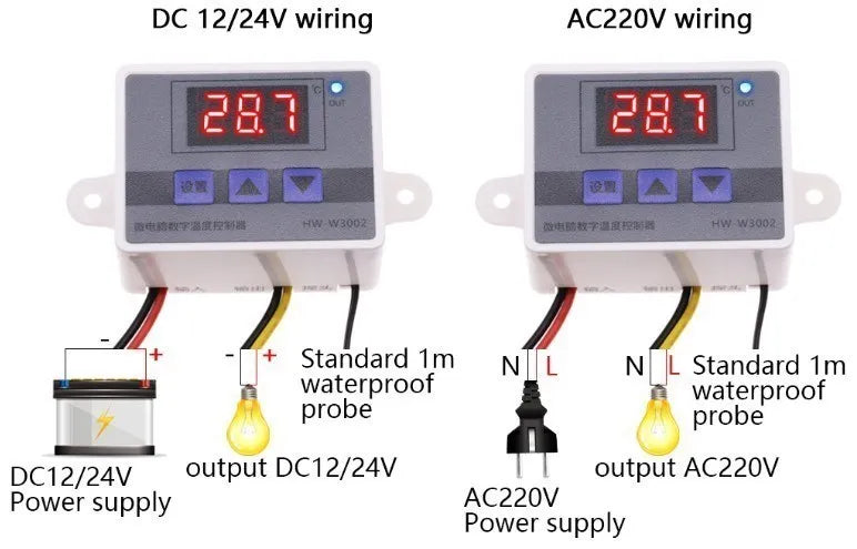 24V/220V W3002 Digital Temperature-Controller Microcomputer Thermostat Thermoregulator Heat Cool Temp Thermostat Control Switch