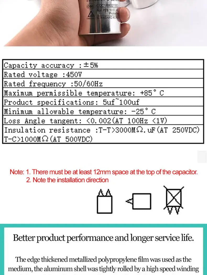 20UF25UF30UF 35UF 40UF 45UF 50UF 55UF 60-100UF CBB65 Air Conditioner Capacitor Compressor Motor Runs Starting Capacitor 450VAC