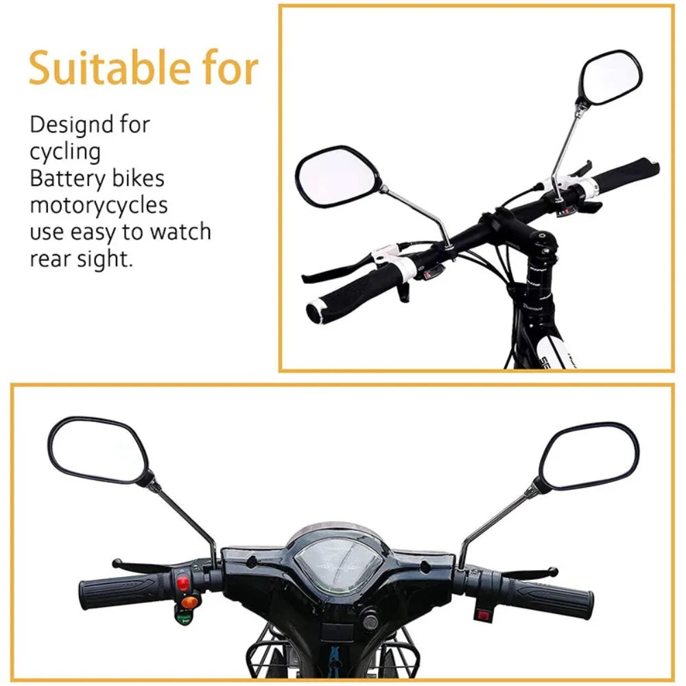 The bicycle rearview mirror can rotate 360 degrees. There is a reflector on the back of the bicycle rearview mirror.