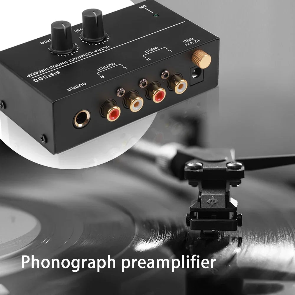 Audio Amplifier Phono Preamp Pre Amp Preamplifier with Level Volume Control RCA Input Output 1/4" TRS Output for Turntable