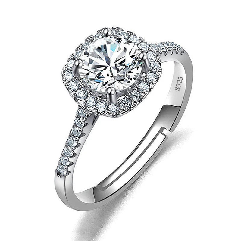 Moissanite Engagement Finger Rings Inlaid Diamond Open Ring For Women 925 Silver Promise Wedding Adjustable Rings Fine Jewelry