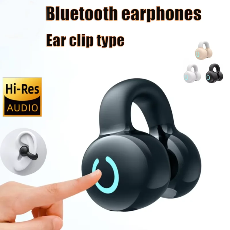 Bluetooth 5.3 Ear Clip Wireless Earphones HiFi Stereo Noise Cancelling Earphones Long Battery Life Waterproof Earphones