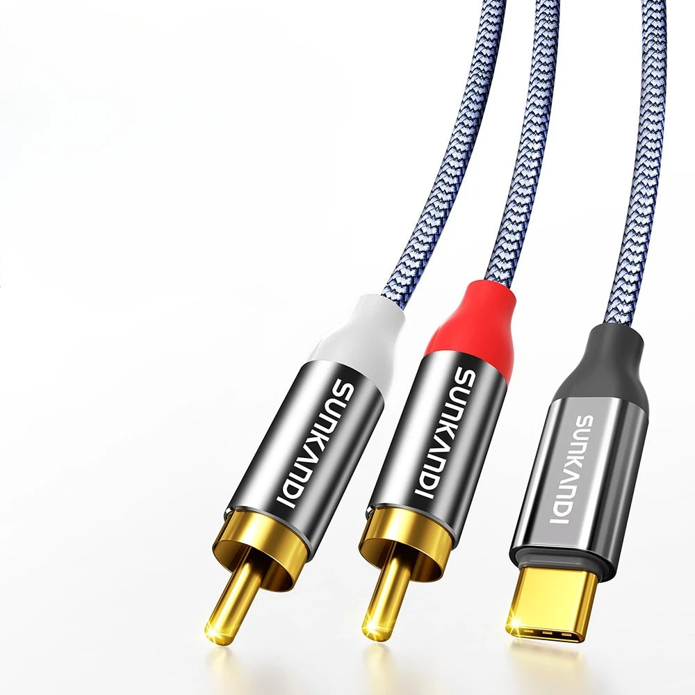 SUNKANDI RCA Cable, USB C to 2 RCA Audio cable for mobile phones, tablets, home theater, speakers