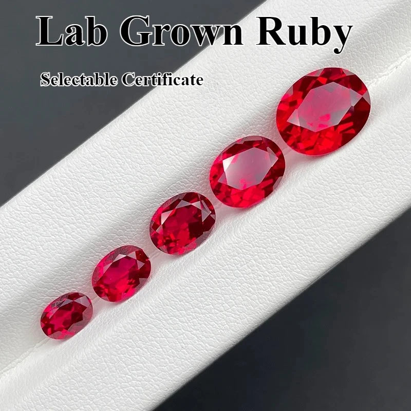 Top Lab Grown Ruby Oval Cut Pigeon Blood Red VVS1 Gemstone For Charms DIY Jewelry Making Selectable Certificate