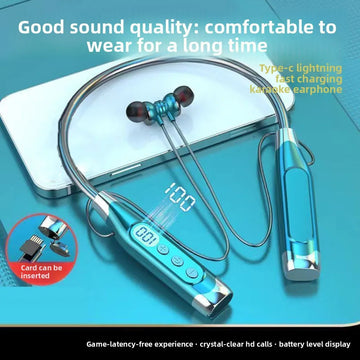 LED Digital Display Neckband Headphones Waterptoof 3D Stereo Wireless Bluetooth Earphones Mega Bass Neck-mounted Sports Headsets