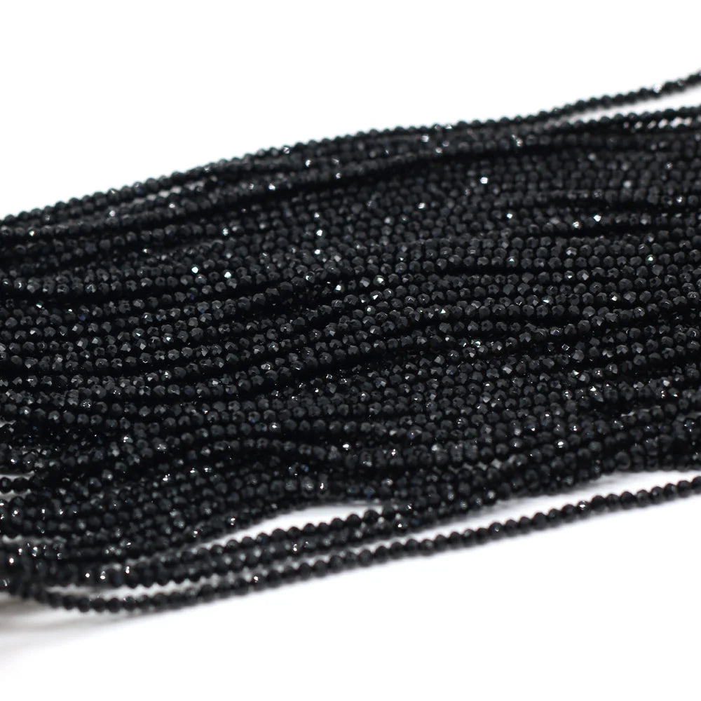 2mm Black Natural Semi-Precious Stone Spinel Loose Bead for Women Jewelry Making DIY Women Bracelet Necklace Accessories 38cm