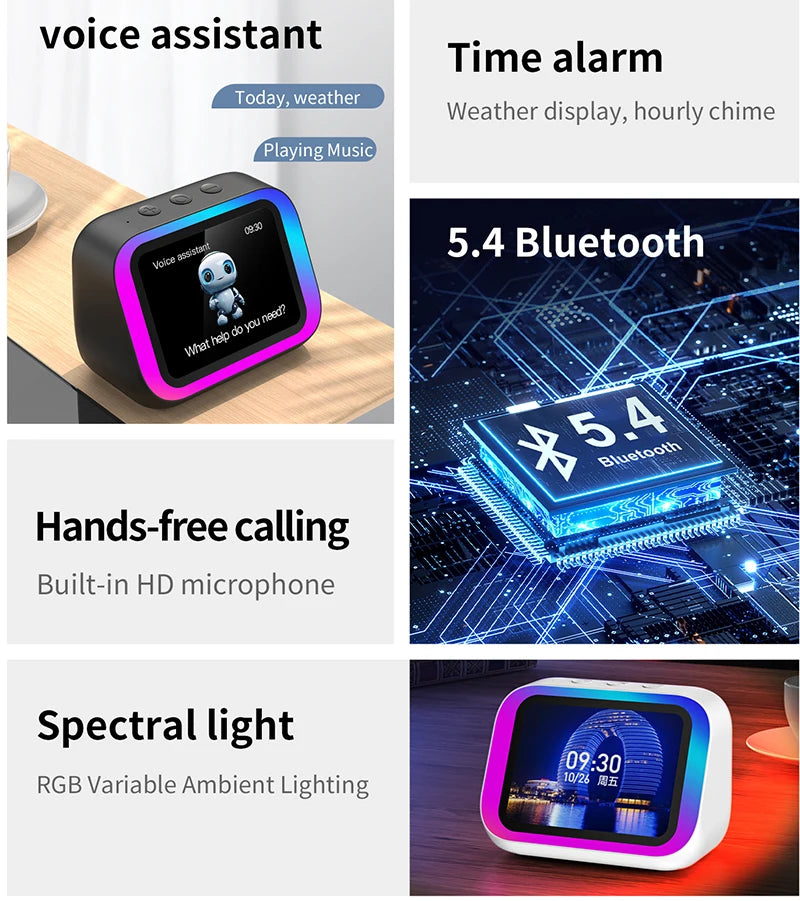 Smart Bluetooth Alarm Clock with Speaker Weather Display Night Light Music Stories Player Photo Frame Bluetooth APP Black