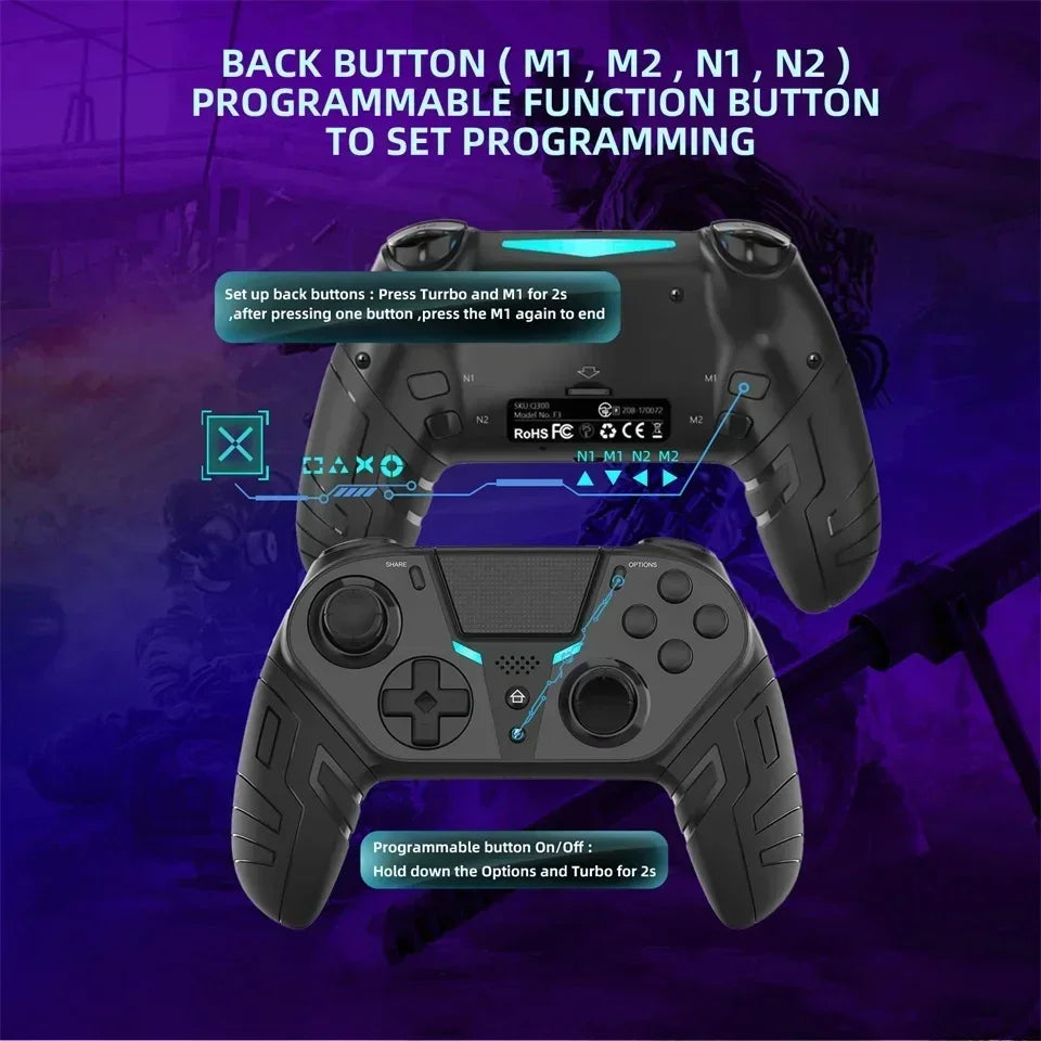 GAMINJA Wireless Controller Dual Vibration Bluetooth Gamepad With Programmable Turbo Function For PS4 Console PC Joystick