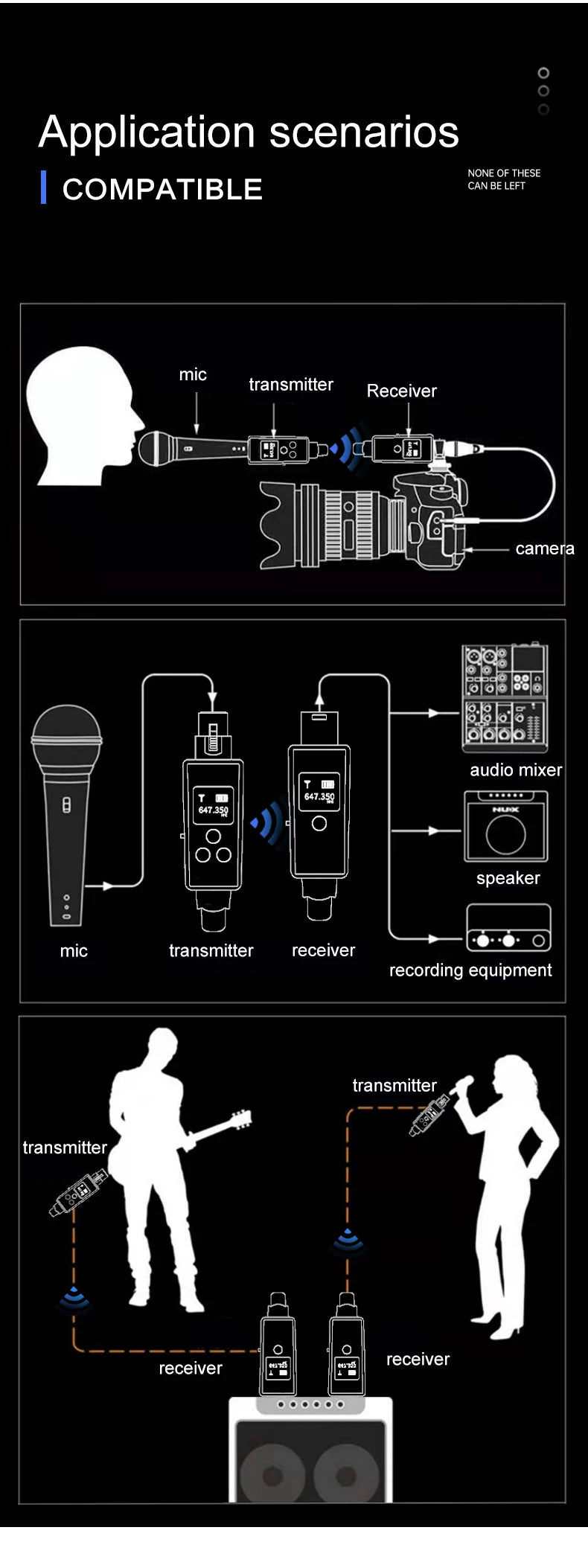 M-ONE UHF Microphones DSP Wired To Wireless System XLR Transmitter Receiver Signal Adapter For Dynamic 48v Condenser Microphone