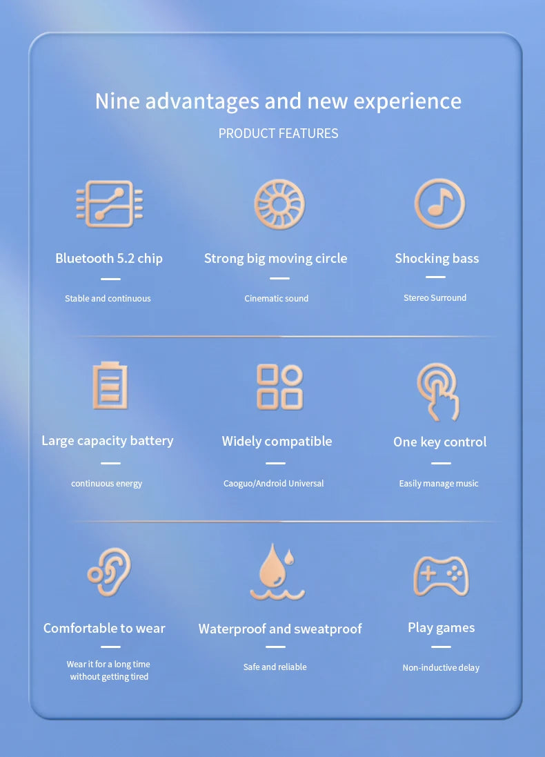 TWS Bluetooth 5.2 Earphones Wireless Headphones Mini Earphones Handsfree Waterproof Sport Music Headset Earbuds with Micphone