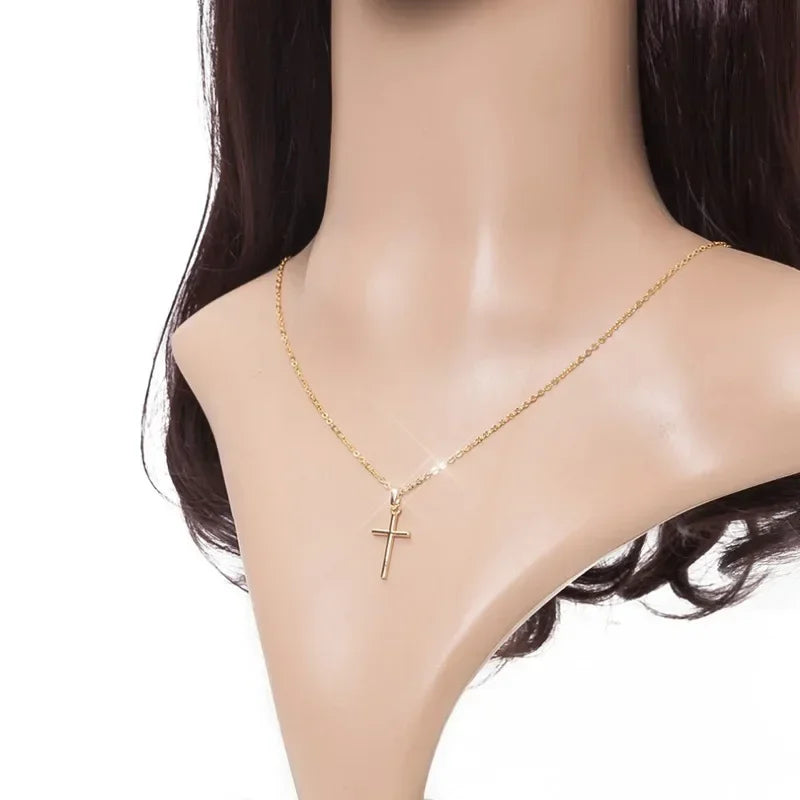 Luxury Zircon Cross Pendants Necklace Fashion Light Golden Silver Color for Men Women Jewelry Chain Accessory