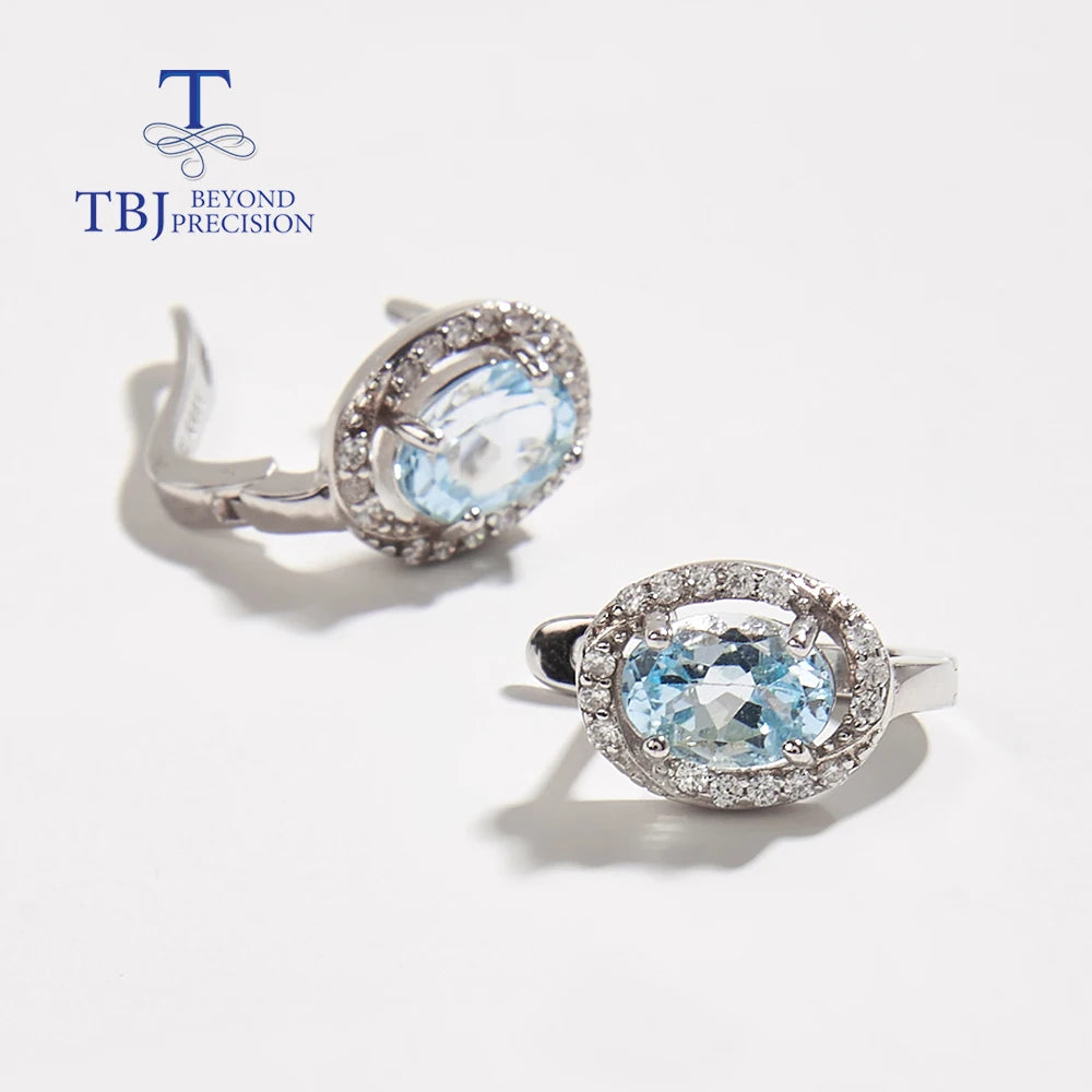 Simple design natural sky blue Topaz earrings women fashion popular fine 925 sterling silver jewelry