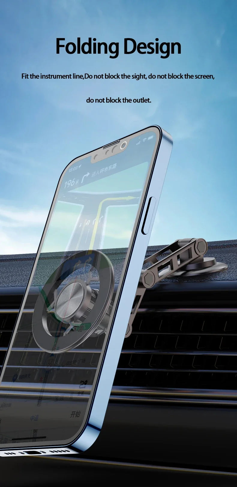 Metal Magnetic Car Phone Bracket with 360° Degree Rotating Accessory Foldable Ventilated Magnet Gps Cars Accessories for Phones