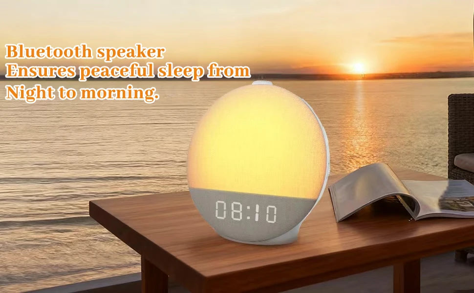 Smart Wake Up Light Sunrise Alarm Clock White Noise Machine Bluetooth Speaker with 30 Sleep Sound for Heavy Sleeper Perfect Gift