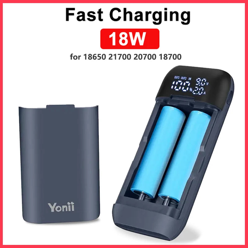 DIY Power Bank Case 18650x21 PD QC4.0 3.0 22.5W Fast Charge Battery Storage Box with Micro Type-c Charging Cable Camping Light