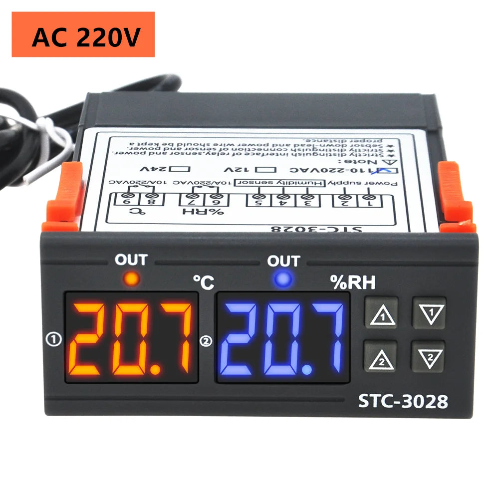 Digital Thermostat STC-3028 Temperature Humidity Controller Thermostat Humidistat Thermometer Hygrometer Control Switch 12V 220V