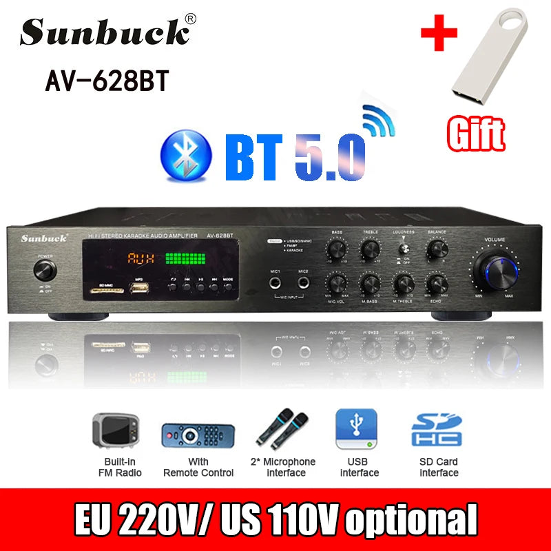 110/220V 2000W Bluetooth 5.0 Audio Power Amplifier Home Theater Amplifiers amplificador Audio Support FM USB with Remote Control