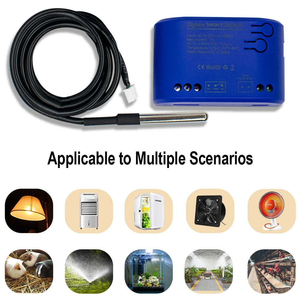 Zigbee Smart Temperature Switch 16A 2000W With Temperature Sensor Thermostat Data Monitoring Compatible With Alexa,Tuya