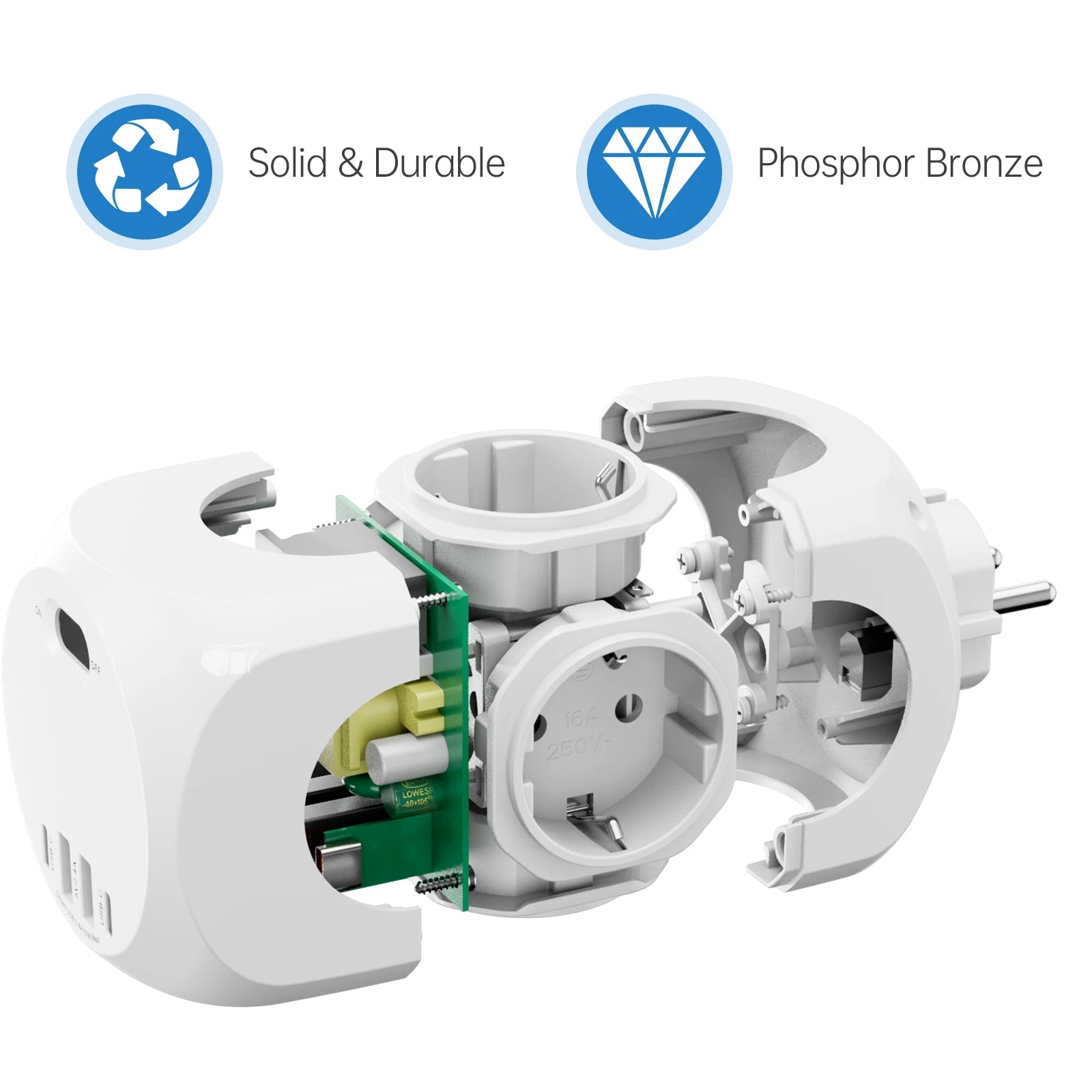 Eu plug multi-functional wall socket 4AC+4USB smart fast charging with multiple safety protections, suitable for family travel