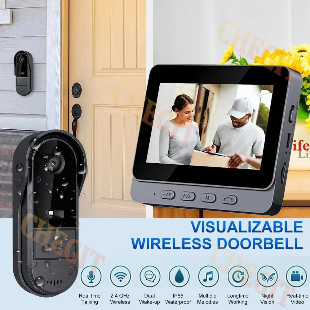 Wireless Video Doorbell Camera Bundle Smart Security with Night Vision 2.4G WiFi HD Motion Detection Cloud Storage