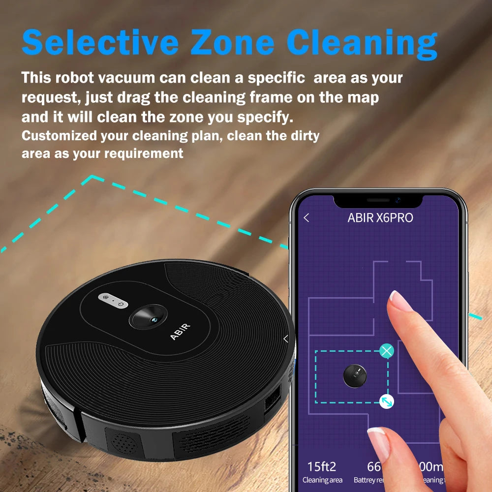 Robot Vacuum Cleaner ABIR X6 ,Visual Navigation,APP Virtual Barrier,6000PA Suction,Smart Home Mop,Floor Carpet Washing Tool