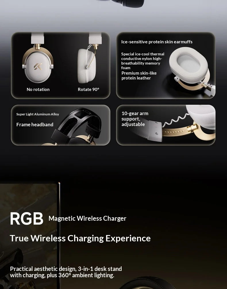 MCHOSE V9 Turbo Gaming Headset Support BT 2.4G Low Latency Wireless E-Sport Top Speed Connection with 2000mAh Magnetic Charging