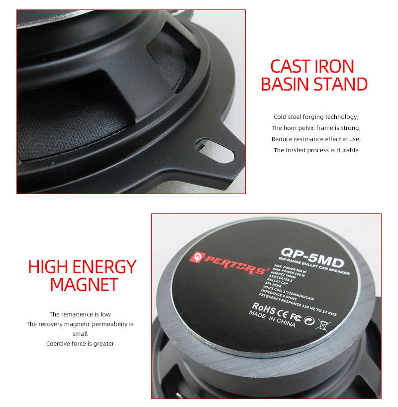 1 Pair 5-Inch Mid-Range Speakers (2X500W) Car Door Speaker Surround Sound Systems Music Players High-Fidelity Audio Speaker