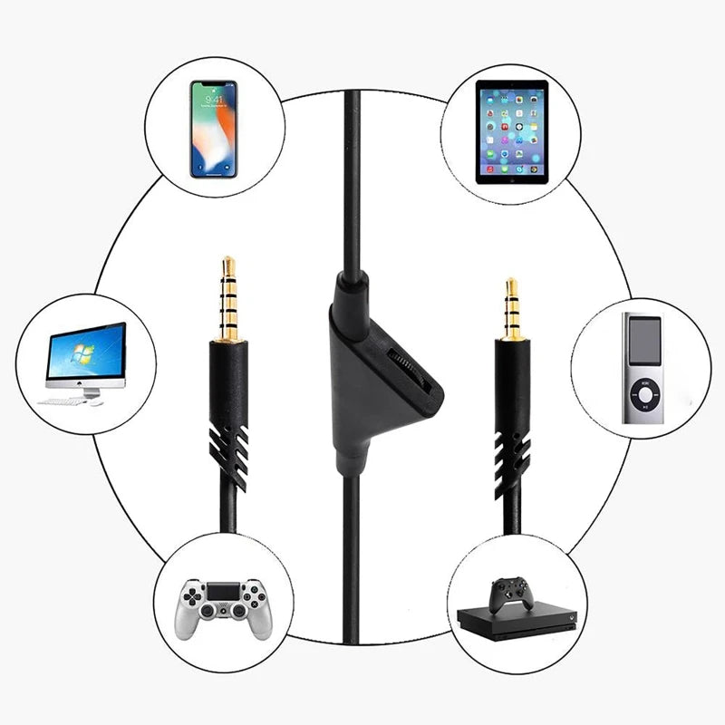Replacement Black Audio Cable for Logitech Astro A10 A30 A40 A40TR Headphone Accessories Extension Cord with Mute Volume Control