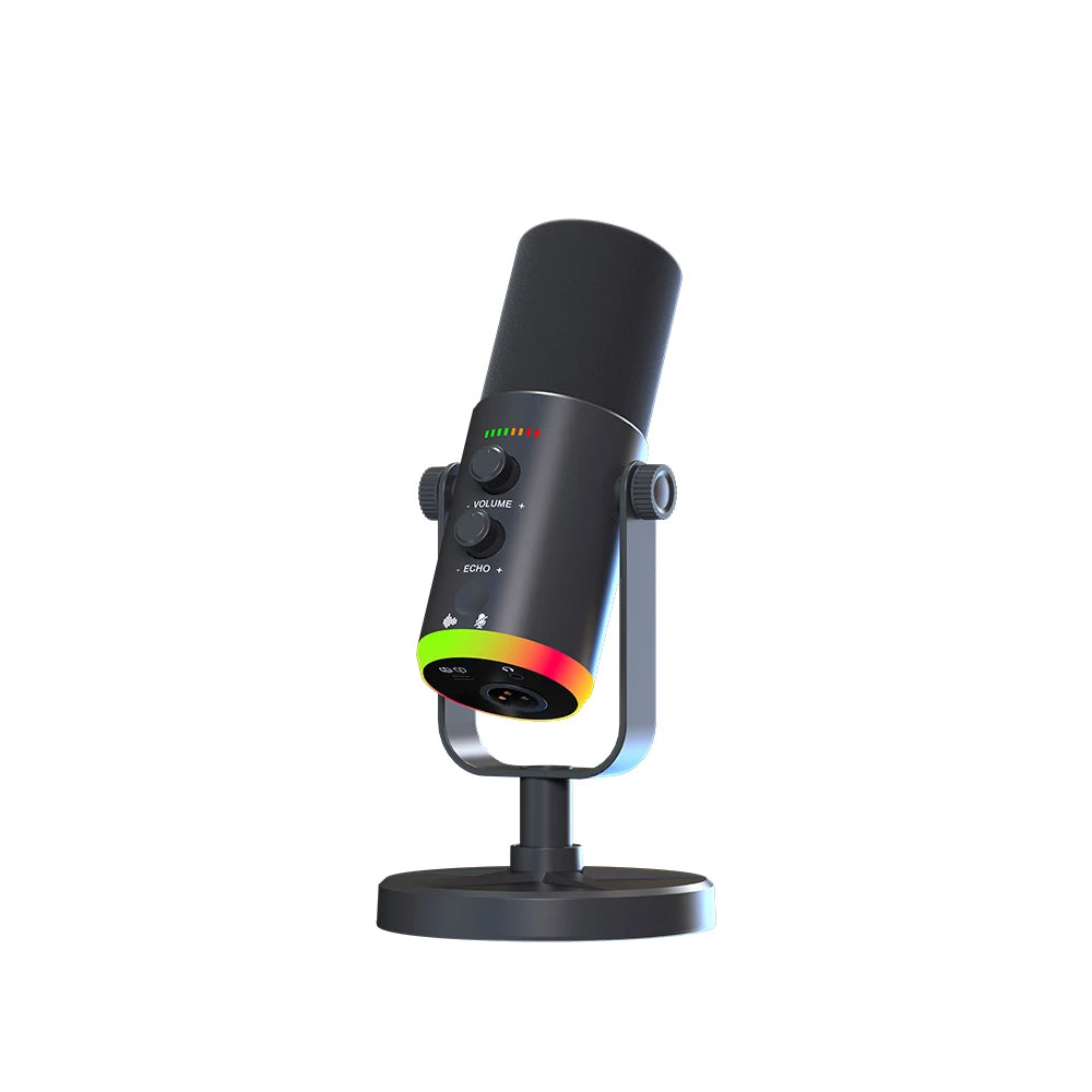 EASEMELO XLR USB Type-C Microphone with RGB Lighting Noise Cancelling Professional Dynamic Mic for Studio ECHO Adjustment