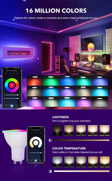 Tuya WiFi GU10 Smart LED Light Bulb Bluetooth GU10 Dimmable Lamps Smart Life App Control Spotlight Bulb Works With Google