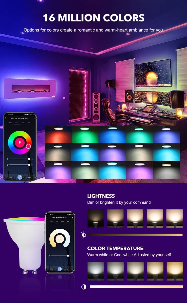 Tuya WiFi GU10 Smart LED Light Bulb Bluetooth GU10 Dimmable Lamps Smart Life App Control Spotlight Bulb Works With Google