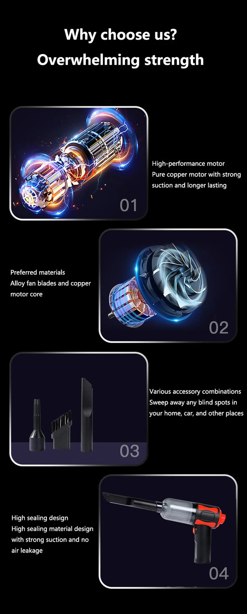New Car Vacuum Cleaner  High-power Suction & Blow Home & Car Use Portable Strong Suction Power Small Wireless Vacuum Cleaner