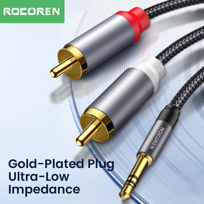 Rocoren RCA Cable 3.5mm to 2RCA Splitter 3.5 Jack to 2 RCA Male Audio Wire for Amplifiers HiFi Stereo Home Theater Speaker Cord