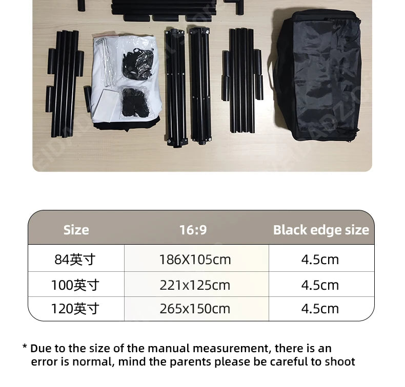 VEIDADZ Projector Screen With Stand Soft White Less Creases 60 84 100 120in With Carry Bag Foldable Double Tripod Screen Outdoor