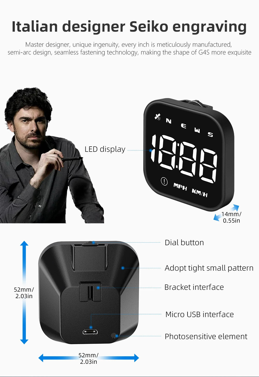 G4S GPS Smart Car LED Multifunctional Head Up Display For HUD GPS Speed MPH KMH Time Compass Speedometer With Overspeed Alarm