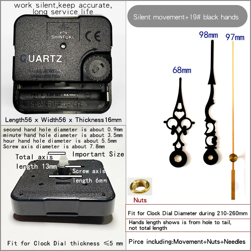 Clock Mechanism With Hands Silent Plastic DIY Accessory Kits Sweep Quartz Movement