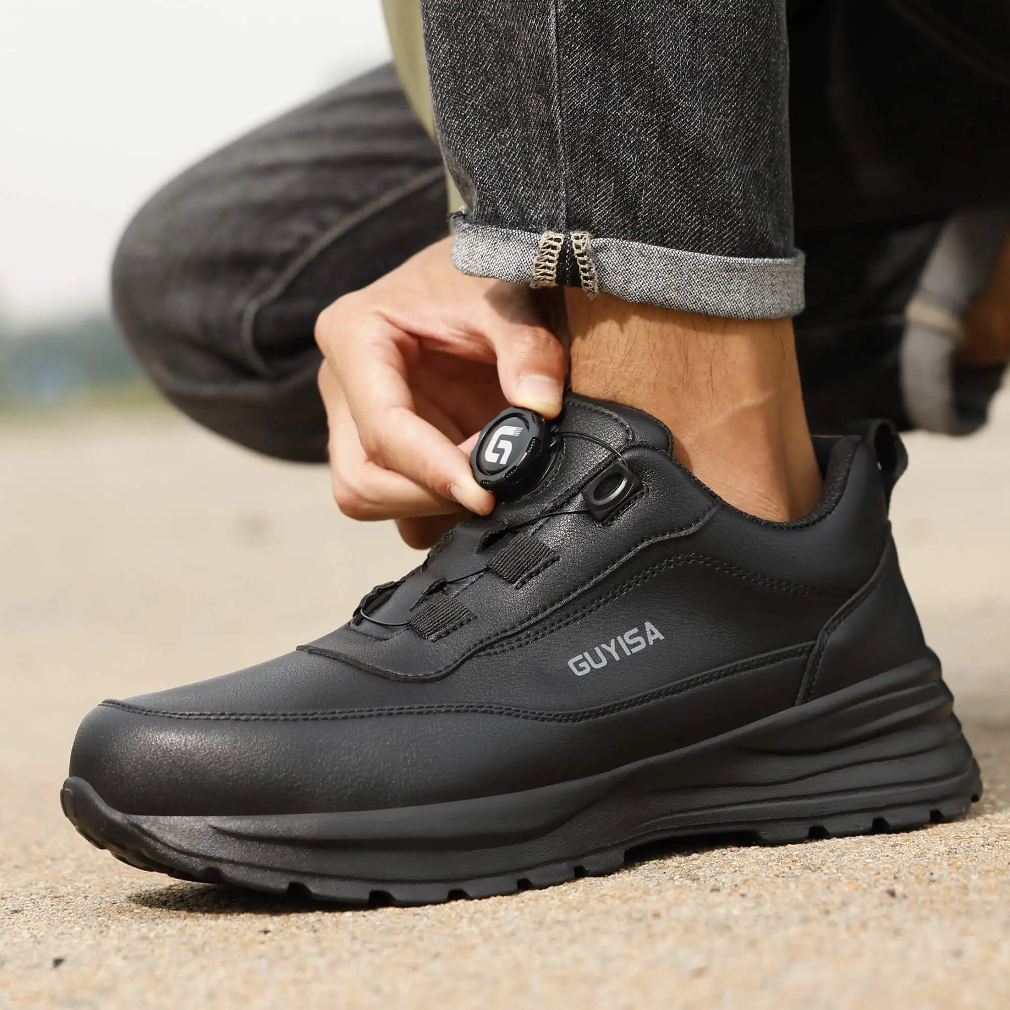 YIZHONCO Safety Shoes Man Waterproof Leather Upper Steel Toe Anti Slip Oil Resistant Breathable Anti Odor Safety Shoes Man