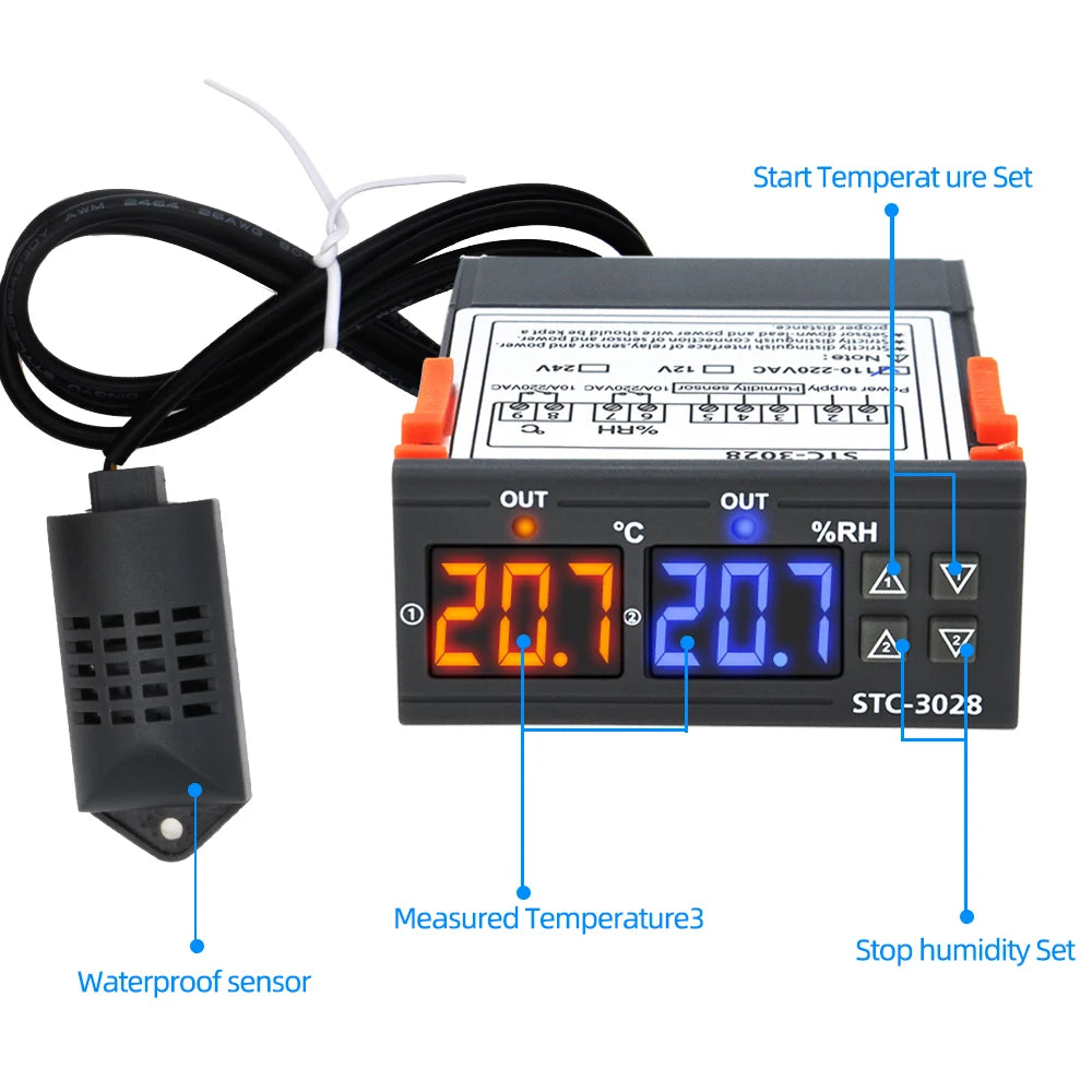 Digital Thermostat STC-3028 Temperature Humidity Controller Thermostat Humidistat Thermometer Hygrometer Control Switch 12V 220V