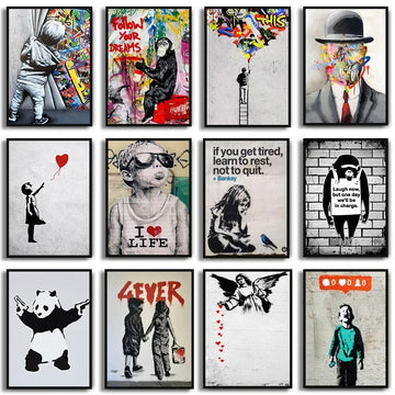 Classic Retro Wall Art Banksy Street Graffiti HD Canvas Print Poster Home Living Room Bedroom Decorative Painting