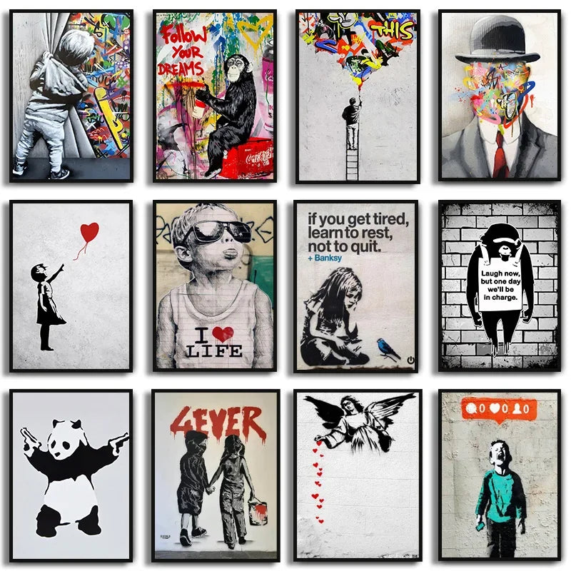 Classic Retro Wall Art Banksy Street Graffiti HD Canvas Print Poster Home Living Room Bedroom Decorative Painting